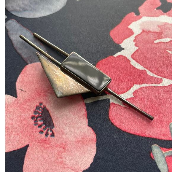 MCM Modernist 925 TaxCo Mexico Sterling Silver Black Onyx Pin/Brooch Vintage - Picture 1 of 5